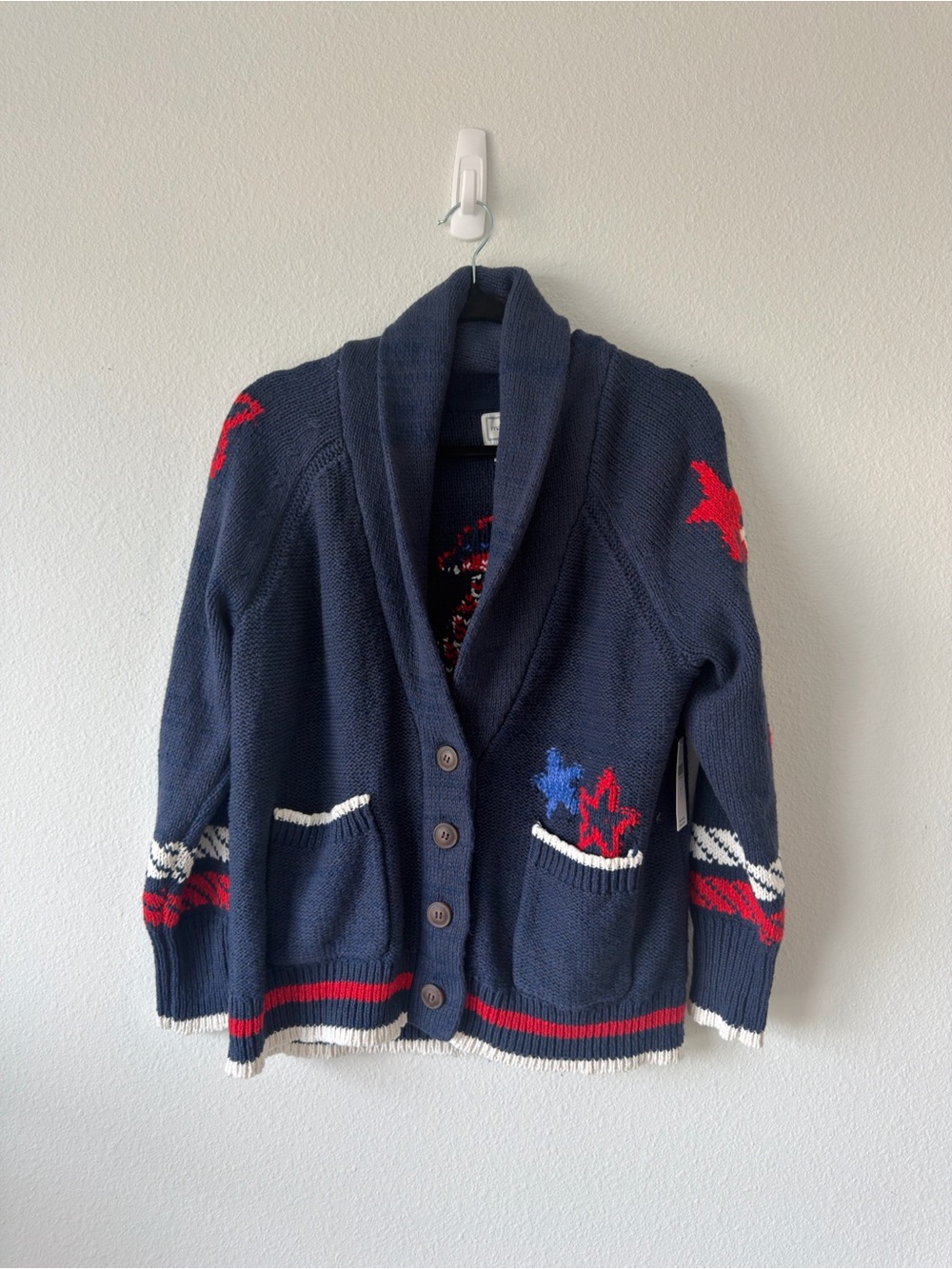 Anthropologie Navy Cardigan with Red & White Trim and Sail Motifs - Picture 4 of 5